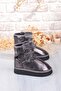 Nurela Silvery Suede Short Women's Boots with Fur Inside, Feather and Buckle Detail - 2