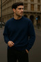 Men's Oversized Winter Navy Blue Long Sweater - 4