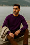 Men's Thick Crew Neck Casual Purple Sweater - 6