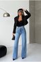 Women's High Waist Palazzo Lycra Denim Jeans with Belt Detail