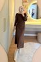 Side Gathered Fi Knitwear Dress Brown - 3