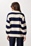 Oversized Striped Knitwear Sweater Lmc0076 Bone Dark Blue - 5