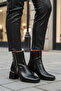 Black Shiny Fleece Lined Zippered Heeled Women's Boots Pc-54000 Z - 3
