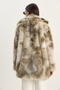 Women's Beige Brown Patterned Collared Lined Medium Length Faux Fur Coat 2851 60281124 - 7