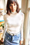 Women's Ecru Turtleneck Fleece-Lined Corded Fabric Stretchy Sweater Kzk-19001067 - 4