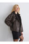 Xside Brown Plush Biker Collar Women's Suede Coat