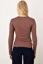 Women's Light Brown U-Neck Button Detailed Front Slit Soft Textured Blouse Arm-26K001038 - 3