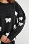 Ribbon Embroidered Crew Neck Oversize Knit Sweater - 5