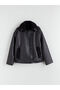 Xside Black Plush Biker Collar Women's Suede Coat - 6
