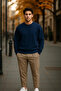 Men's Casual Basic Navy Blue Loose Sweater