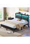 90cm wide LED Storage Bed Frame with Charging Station, Upholstered Headboard - 8
