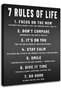 7 Rules of Life Motivational Black Art Canvas Wall Art for Bedroom (30x40 cm, Framed)