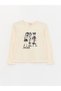 Lcw Kids Beige Crew Neck Printed Long Sleeve Girls' T-Shirt