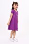 Girls' Printed Oversized Crew Neck Short Sleeve Dress - 4