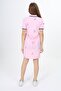 Girl's Printed Regular Fit Polo Neck Buttoned Short Sleeve Dress - Belted - 4