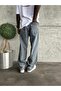 Blue Washed Relax Baggy Jean with Stitching Detail - 3