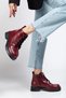 02-2001 Burgundy Wrinkled Patent Leather Lace-Up Zippered Casual Women's Boots - 2