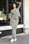 Women's Flexible Silky Modal Fabric Wide Crew Neck Pocket Flap Long Sleeve Buttoned Jacket-Khaki