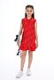 Girl's Printed Regular Fit Polo Neck Buttoned Sleeveless Dress -