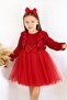 Red Bow Velvet Baby Dress Pleated Ruffled Tulle