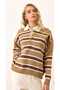 Polo Collar Half Button Closure Fits up to Size S XL Standard Size Striped Knitwear Sweater - 6