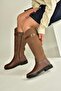 V654002803 Brown Genuine Leather Flat Sole Riding Boots - 4