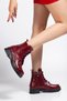 02-2003 Burgundy Wrinkled Patent Leather Lace-Up Zippered Casual Women's Boots - 2