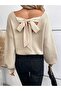 V-Neck Bow Detailed Open Back Knitwear Sweater - 3