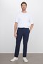 Men's Slim Fit slim fit navy blue striped trousers with waffle fabric and lace-up waist - 5