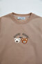 Teddy Bear Embroidered Crew Neck Girls' Sweatshirt - 2