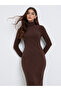 Brown Turtle Neck Sweater Midi Dress - 2