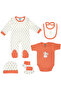 5 piece Sets include Bib, Romper, Mittens, Cap and Sleepsuit, 3-6 Months , Orange