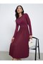 Burgundy Pleated Ribbed Knit Midi Dress