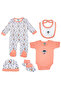 5 piece Sets include Bib, Romper, Mittens, Cap and Sleepsuit, 6-9 Months , Peach