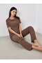 Brown Ribbed T-Shirt and Long Pyjama Set