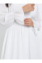 White Smocked Waist Midi Dress - 3