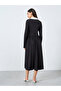 Black Midi Dress with Open Collar - 5