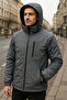 Men's Hooded Pocket Detailed Fleece Lined Winter Coat 2540 Smoked