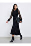 Black Lace Sleeve Knitted Sweater Midi Dress - 2