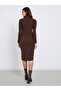 Brown Turtle Neck Sweater Midi Dress - 4