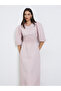 Pink Textured Puff Sleeve Midi Dress - 3