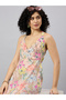 Floral Knee Length Dress with Slit Hem - 3