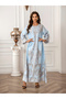 Graphic Print Embellished Faux Pearl Jalabiya