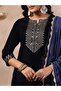 Navy Blue Velvet Kurta with Pants and Dupatta Set - 2