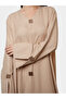 Beige Melange Wooden Button Maxi Jalabiya - 5