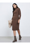 Brown Bodycon Midi Dress with Button Detail - 2