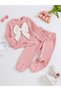 Girl's Texture Bow Detail Long Sleeve T-shirt With Pants Set