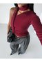 Women's Tops Burgundy Color One Shoulder Neck Detail Long Sleeve Asymmetric Collar Blouse - 8