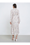 Beige Floral Printed Tie Waist Maxi Dress - 5