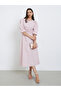 Pink Textured Puff Sleeve Midi Dress